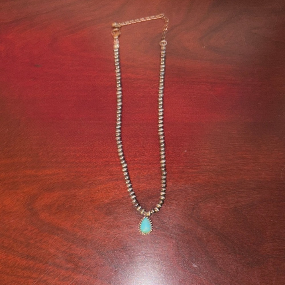 Faux Turquoise and silver Beaded Necklace